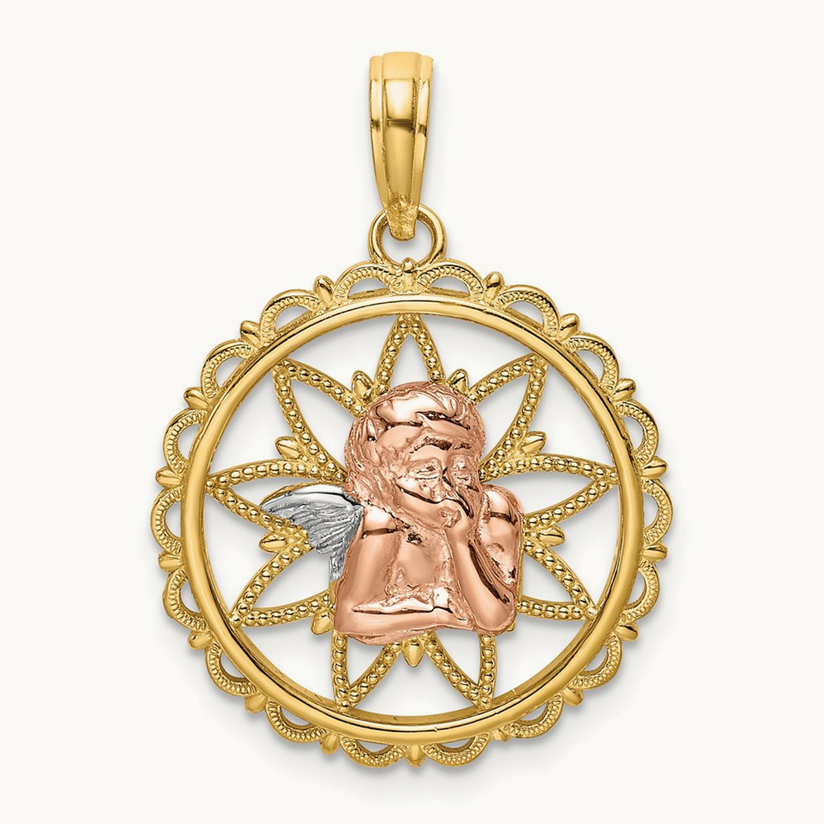 w/White Rhodium Cut-out Angel Charm, 14K Two-tone