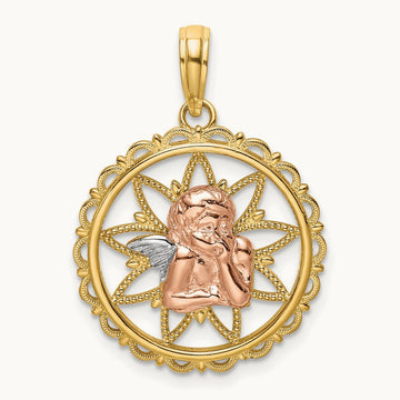 w/White Rhodium Cut-out Angel Charm, 14K Two-tone