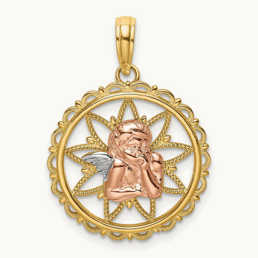 w/White Rhodium Cut-out Angel Charm, 14K Two-tone