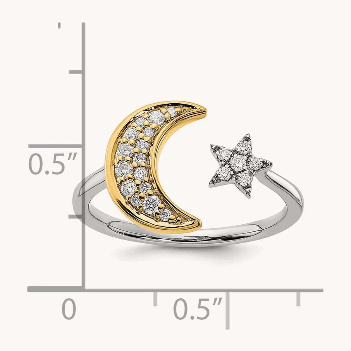 Diamond Moon w/Star Ring, 14K Two-tone