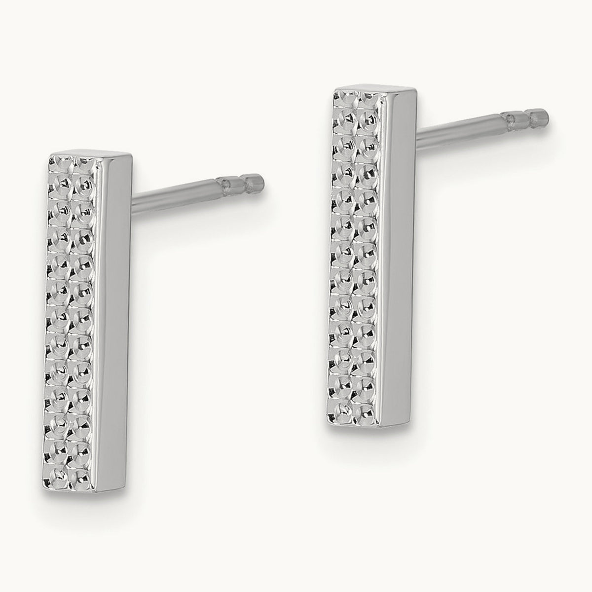 Textured Bar Post Earrings — 14K White Gold