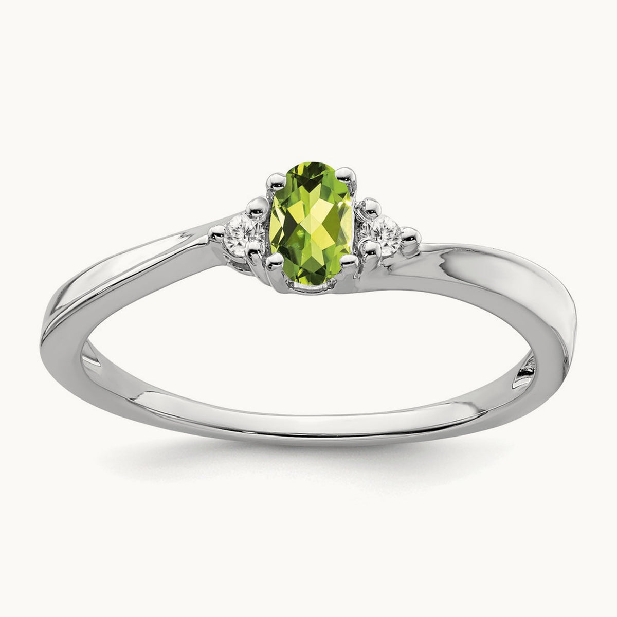 Peridot and Diamond Ring, 14K White Gold