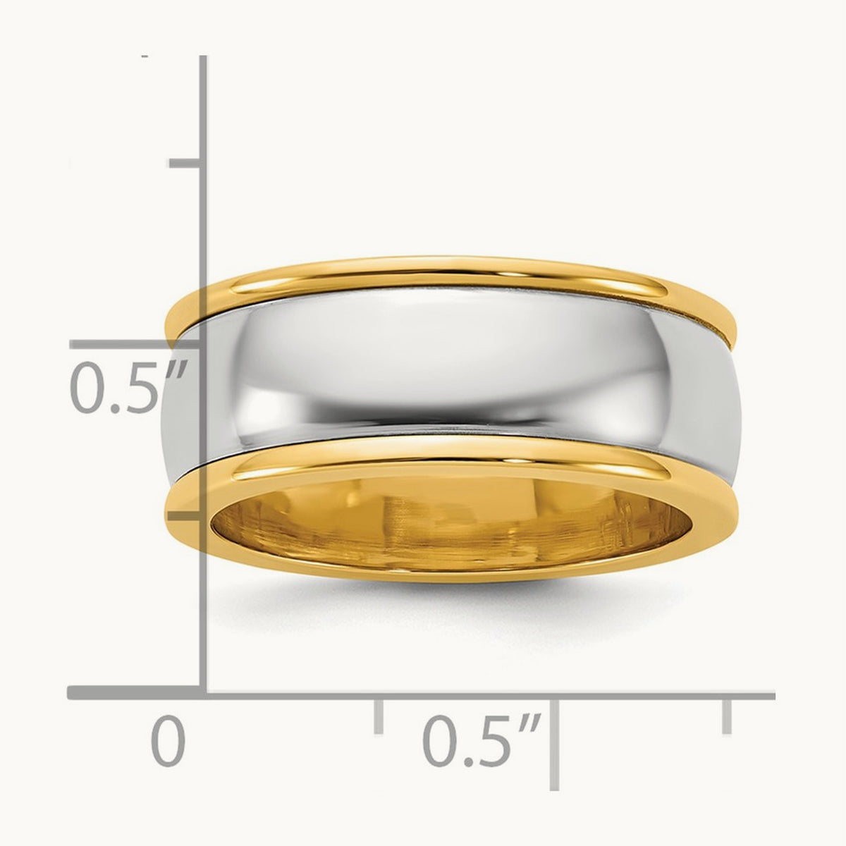 Y/W Half Round Wedding Band, 8mm, 14K Two-tone