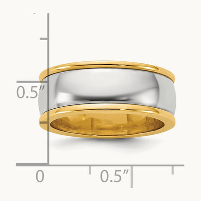 Y/W Half Round Wedding Band, 8mm, 14K Two-tone