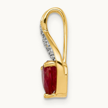 Diamond and Created Ruby Polished Heart Pendant, 14K
