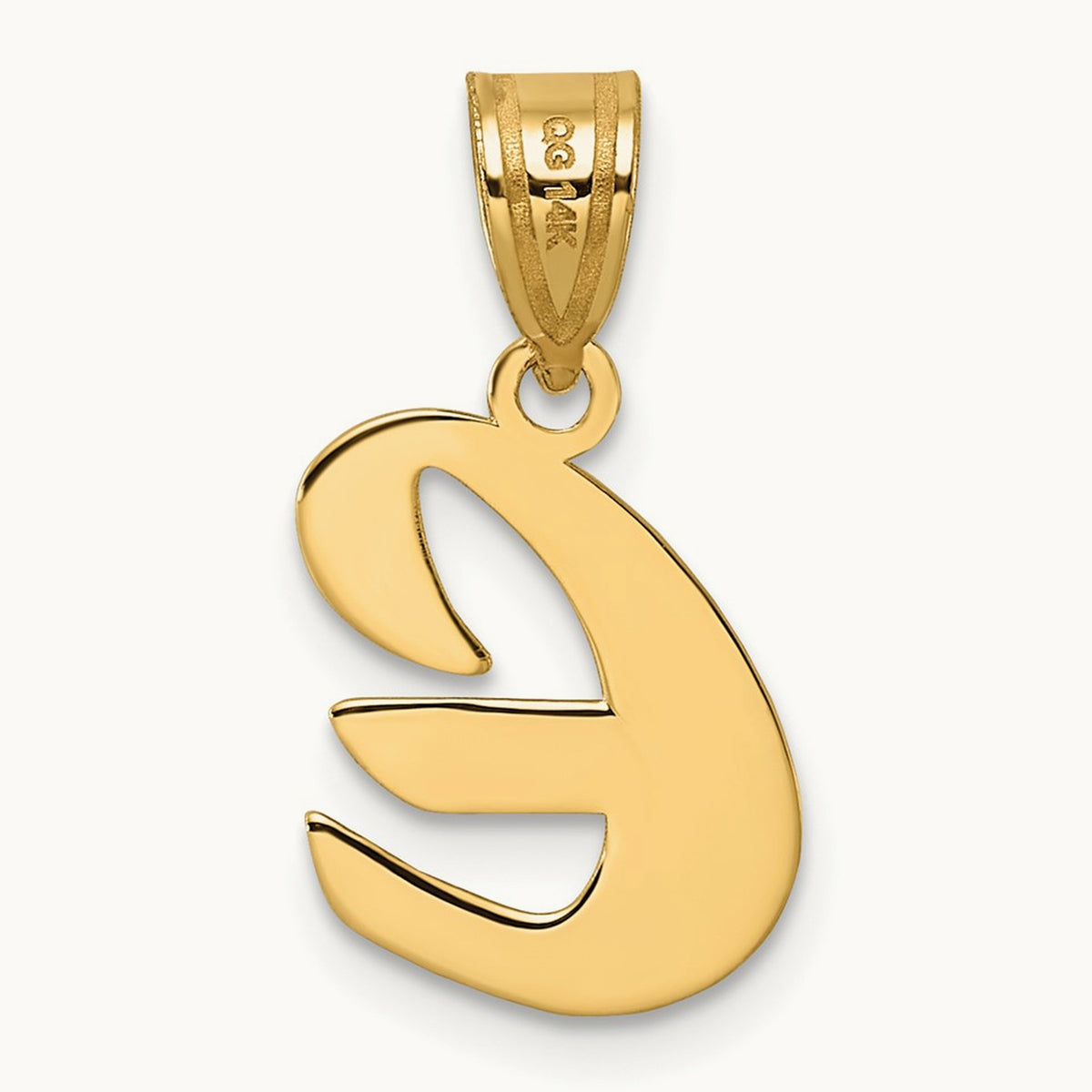 Polished Script Initial Pendant — 14K Yellow Gold, E