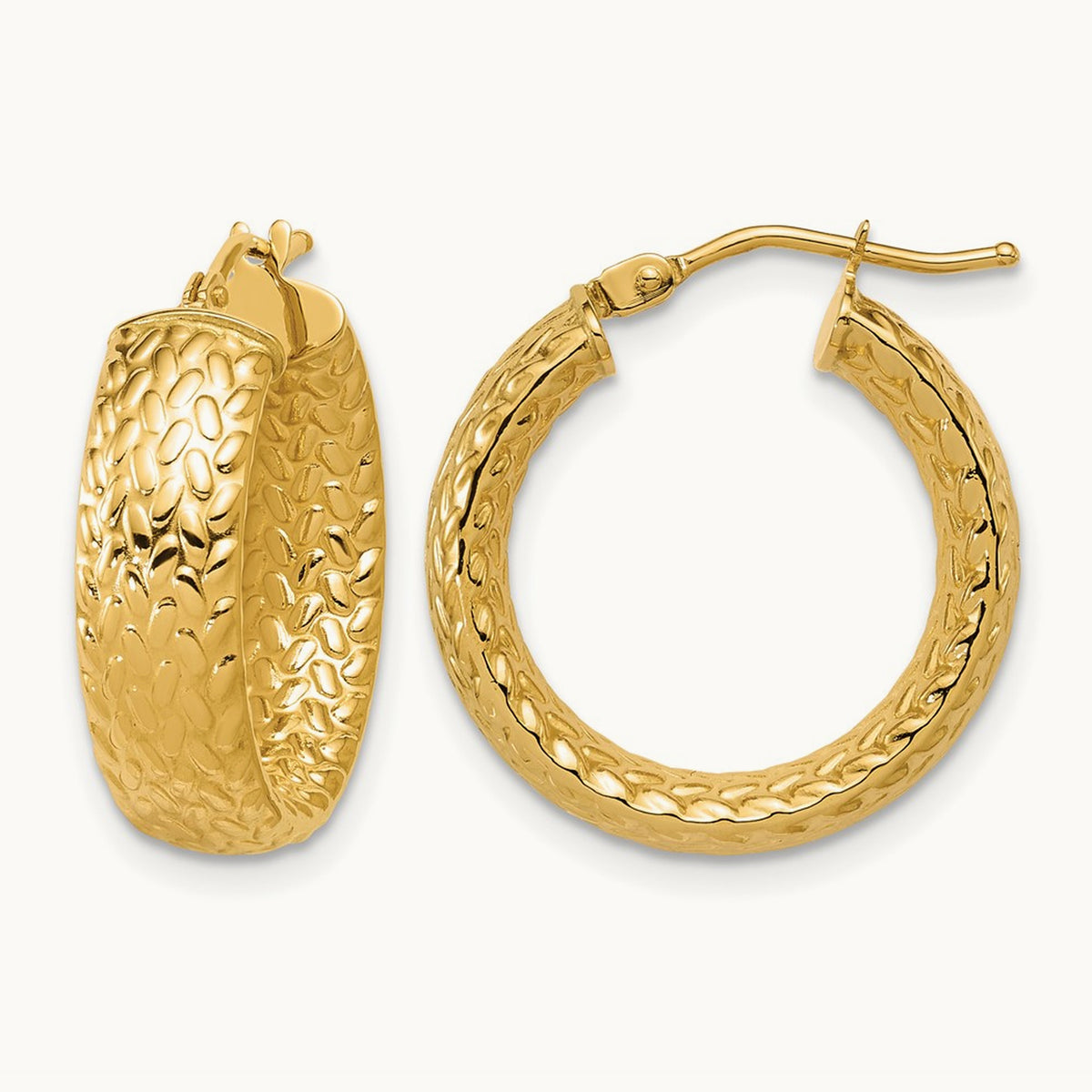 Polished Weave Design Round Hoop Earrings — 20mm