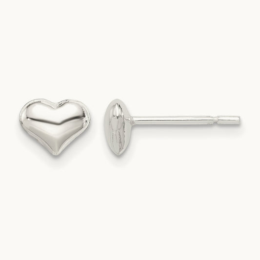 Polished Heart Post Earrings w/Pink Gift Pouch, Sterling Silver