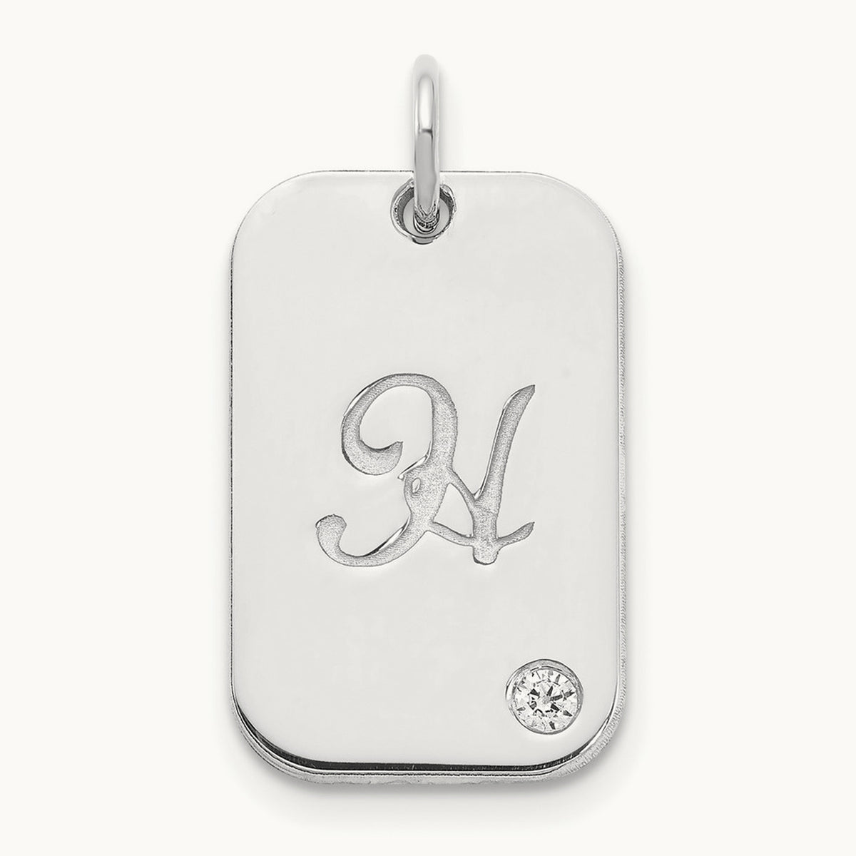 Initial Dog Tag with Diamond Charm, 10K White Gold