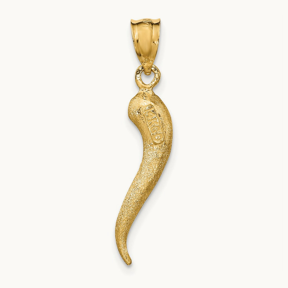 Brushed 3D Italian Horn Pendant — 14K Yellow Gold