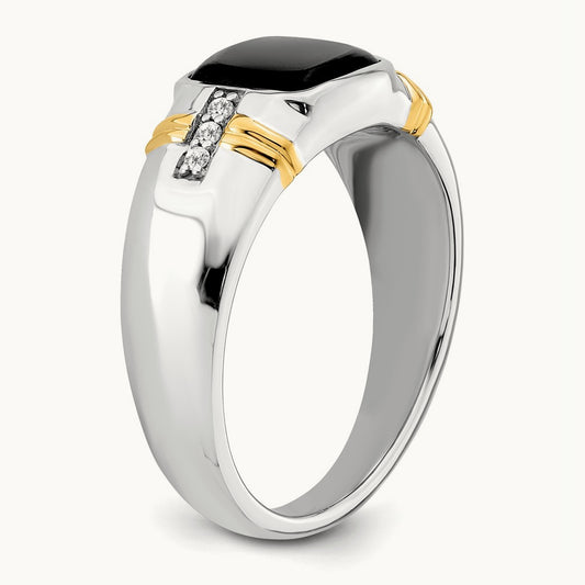 Onyx and Diamond Mens Ring, 14K Two-tone