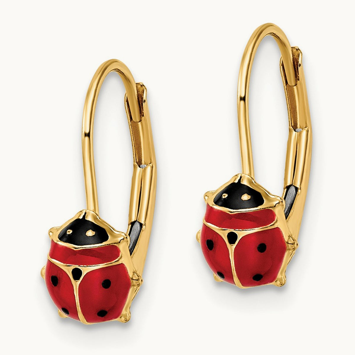 Polished Enameled Ladybug Leverback Earrings, 14K