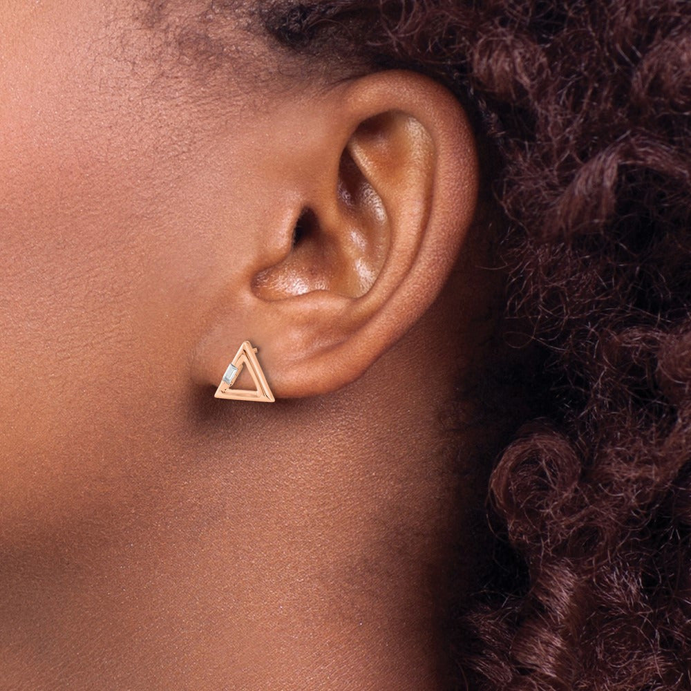 Polished Triangle Diamond Post Earrings — 14K Rose Gold, 0.06 ct
