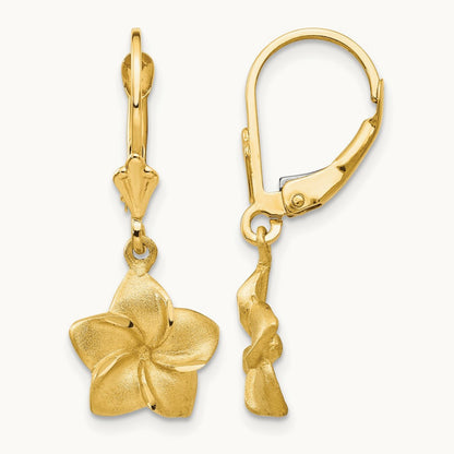 Satin & Diamond-Cut Plumeria Dangle Leverback Earrings, 14K