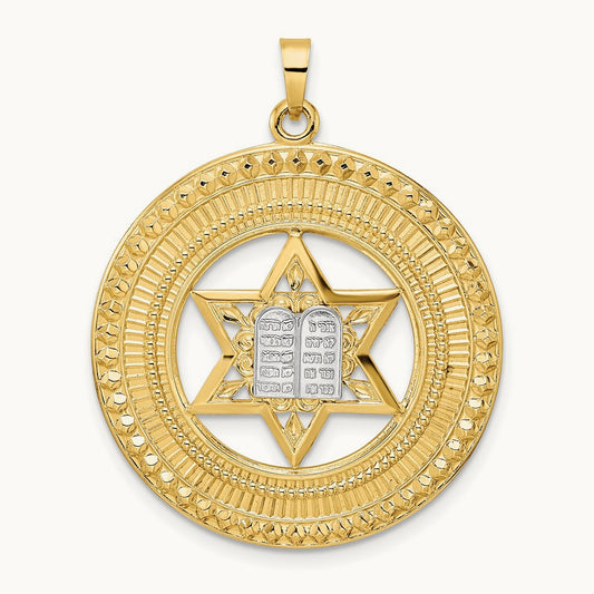 Solid Star and Torah Inside Frame Pendant, 14K Two-tone