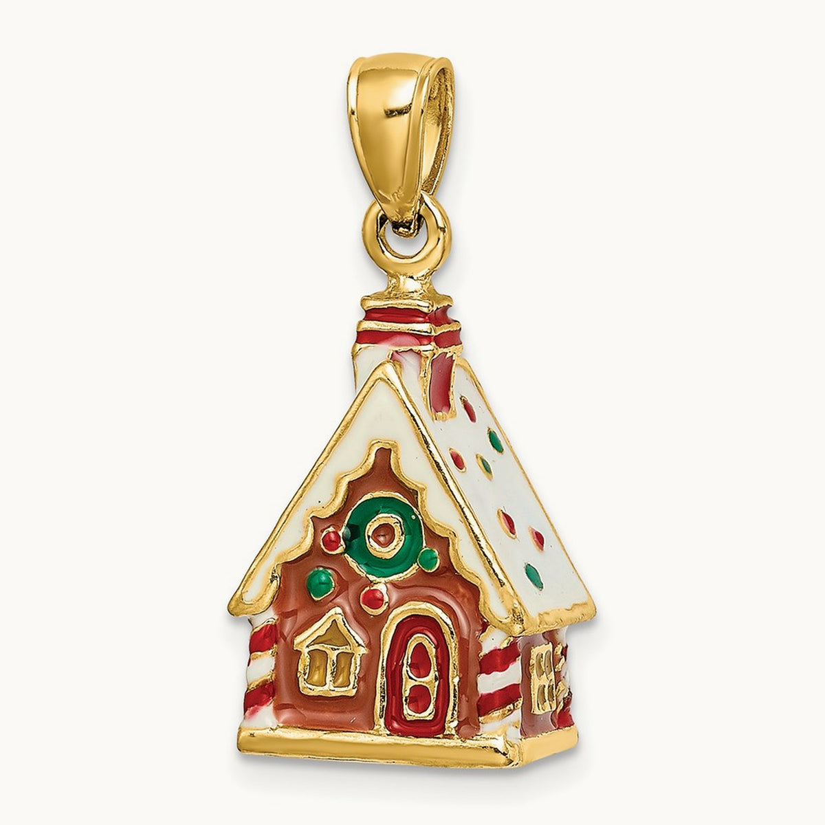 3-D Enamel Gingerbread House Charm, 14K
