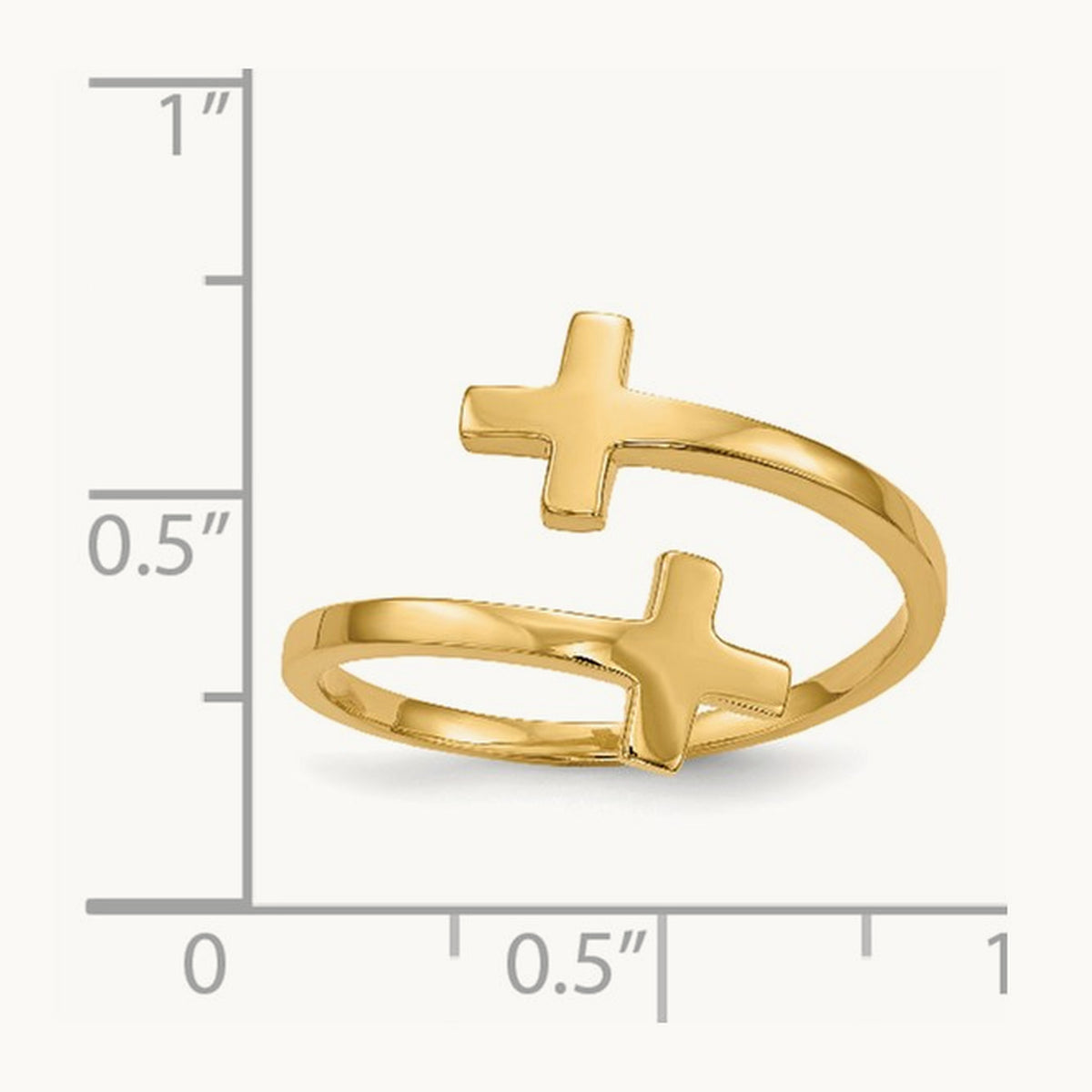 Polished Double Cross Ring — 14K Yellow Gold