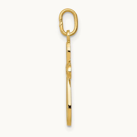 Polished Small Ribbon Cross Pendant — 14K Yellow Gold, 23mm