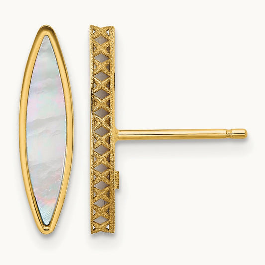 Polished Mother of Pearl Post Earrings, 14K — Leslie's