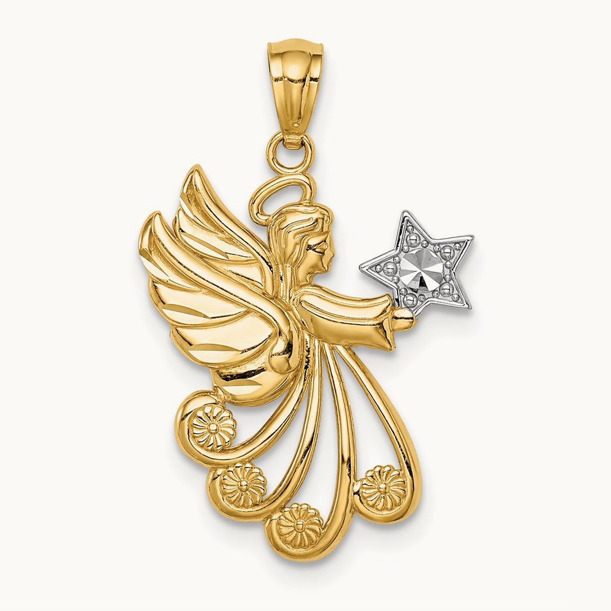 w/Rhodium D/C Angel with a Star, 14K