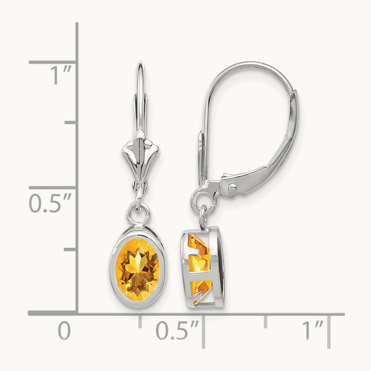 Citrine Oval Leverback Earrings, 14K White Gold
