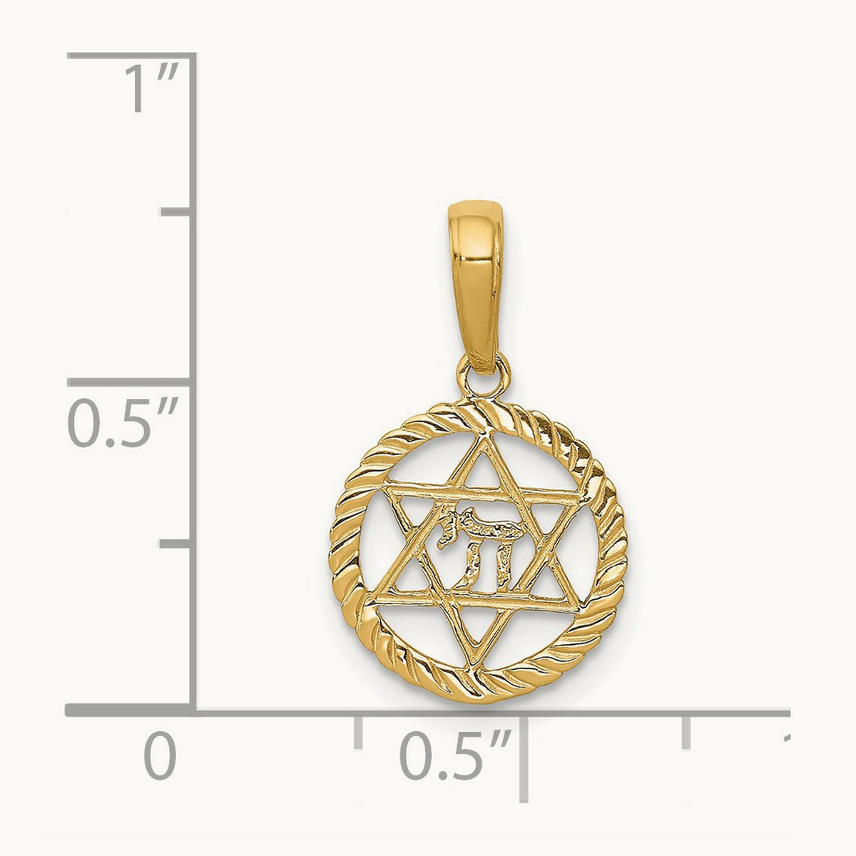 Star of David and Chai in Circle Pendant, 14K