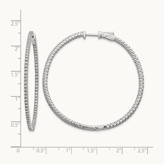 Diamond Round Hoop w/Safety Clasp Earrings, 14K White Gold