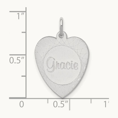 Heart Disc Name Charm, 14K White Gold
