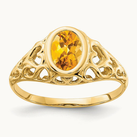 7x5mm Oval Citrine ring, 14K