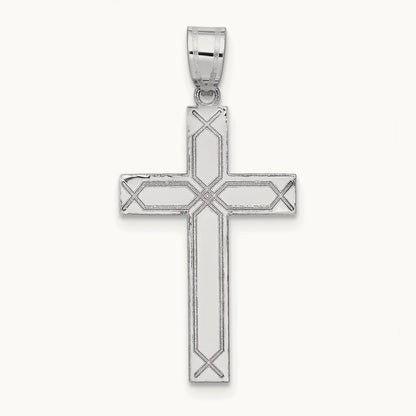 Solid Laser Etched Cross Pendant, 14K White Gold