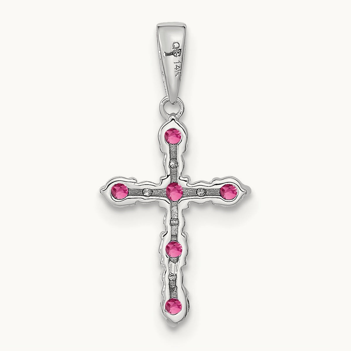 Tourmaline and Diamond Cross Pendant — 14K White Gold