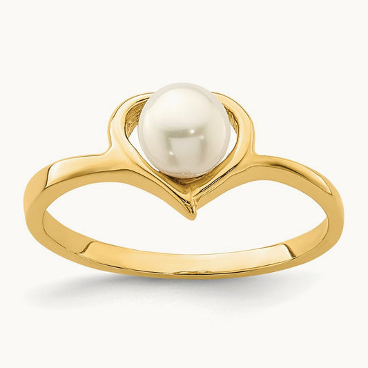 Madi K 4- White Button Freshwater Cultured Pearl Heart Ring, 5mm, 14K