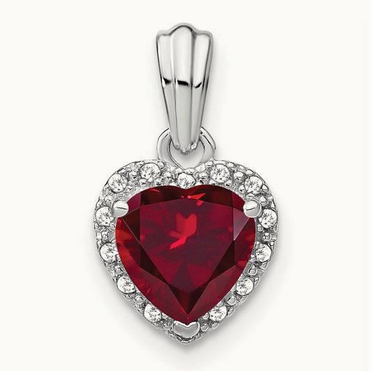 Created Ruby Heart Pendant, 0.05 ct tw Lab-Grown Diamond