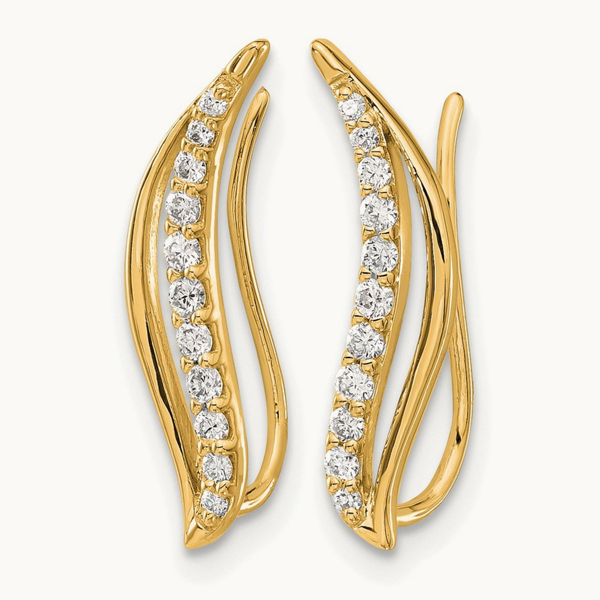 Diamond Wave Ear Climber Earrings, 14K Yellow Gold