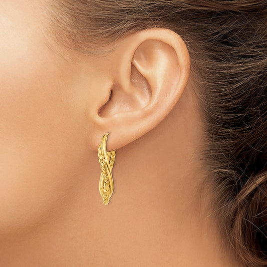 Textured and Polished Twist Oval Hoop Earrings — 14K Yellow Gold