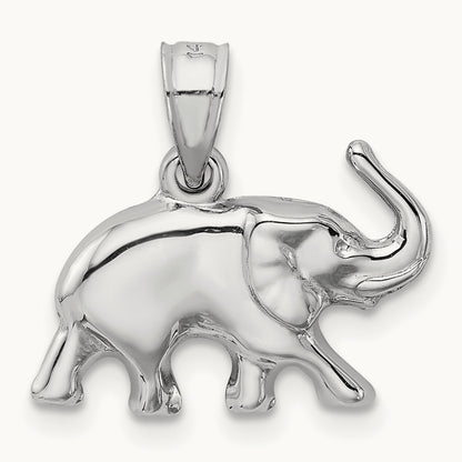 3D Polished Elephant Pendant, 14K White Gold