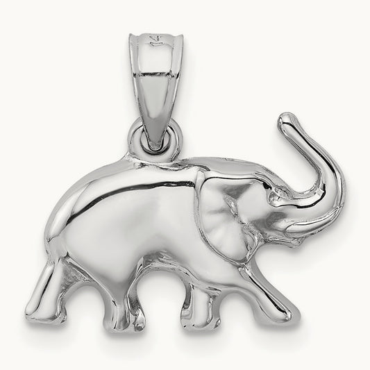 3D Polished Elephant Pendant, 14K White Gold
