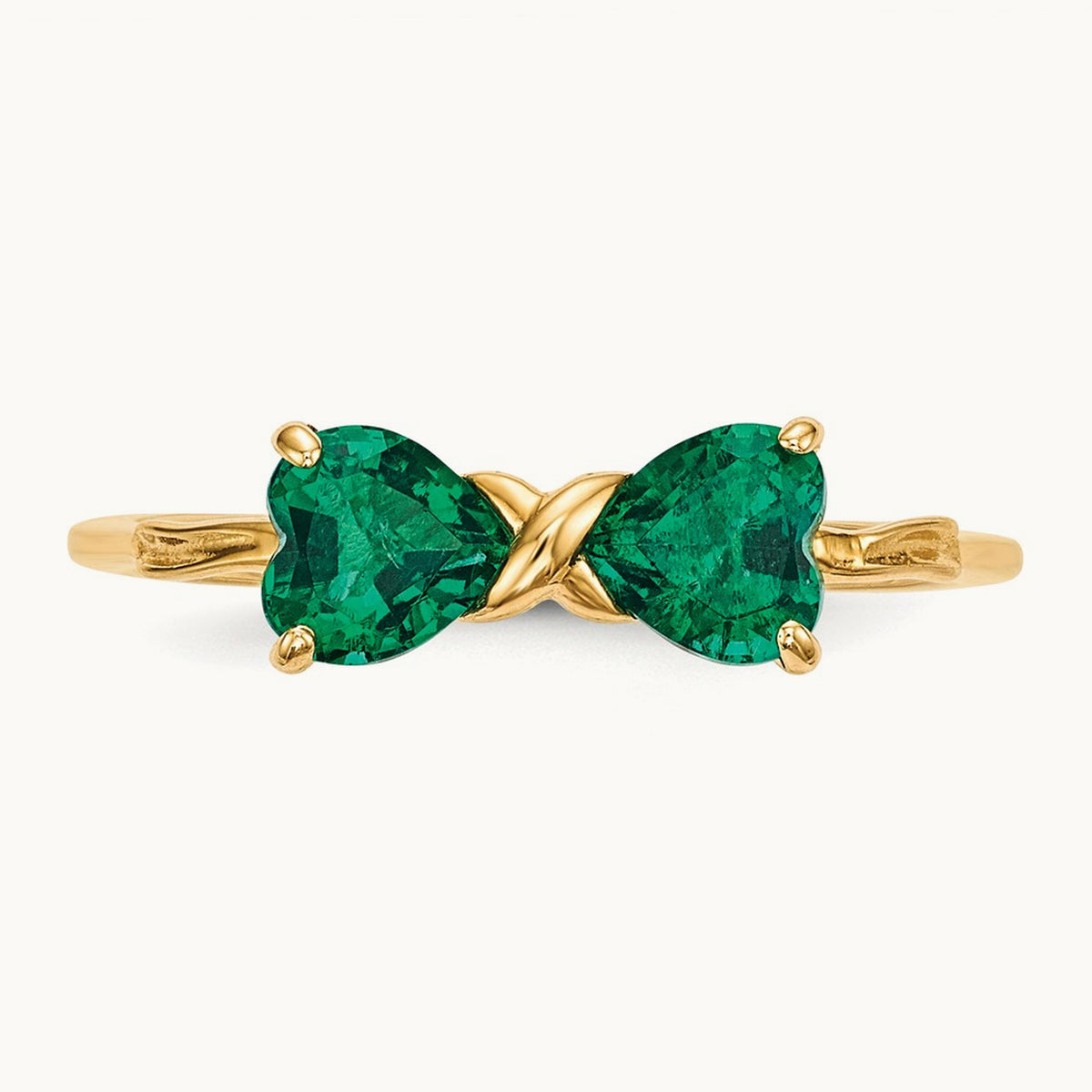 Polished Created Emerald Bow Ring, 14K Gold