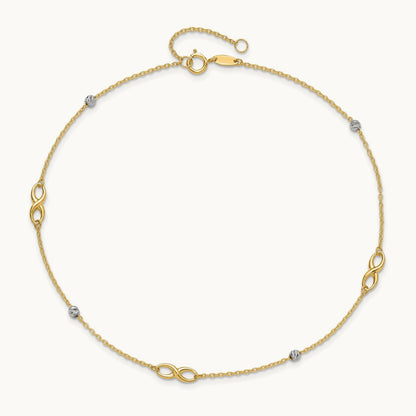 Diamond-cut Beads and Infinity 10in Plus 1in ext. Anklet, 14K Two-tone
