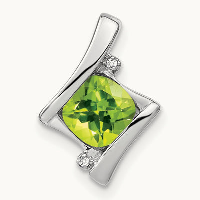 Peridot and Diamond Pendant — 14K White Gold