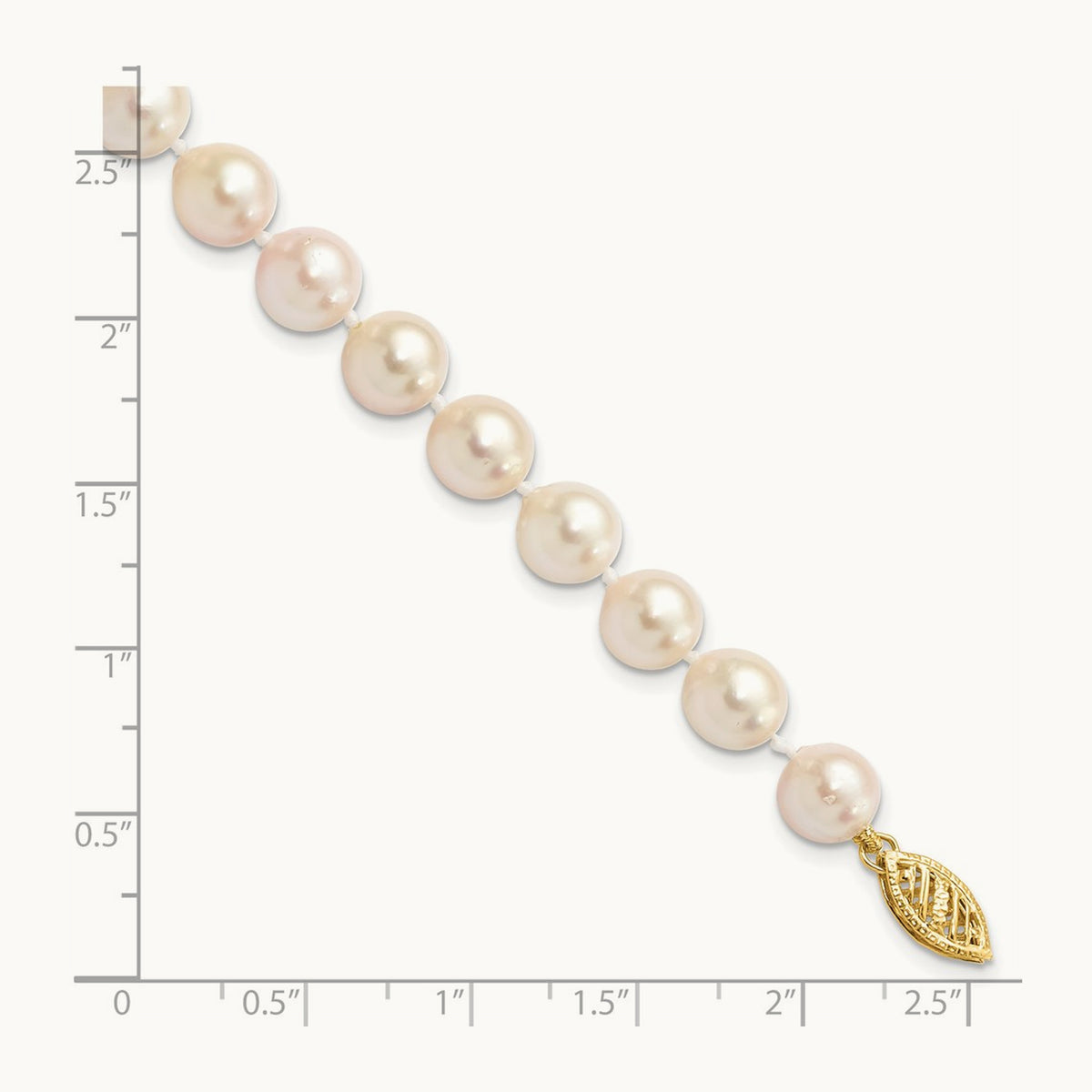 7- Round White Saltwater Akoya Cultured Pearl Bracelet, 8mm, 14K