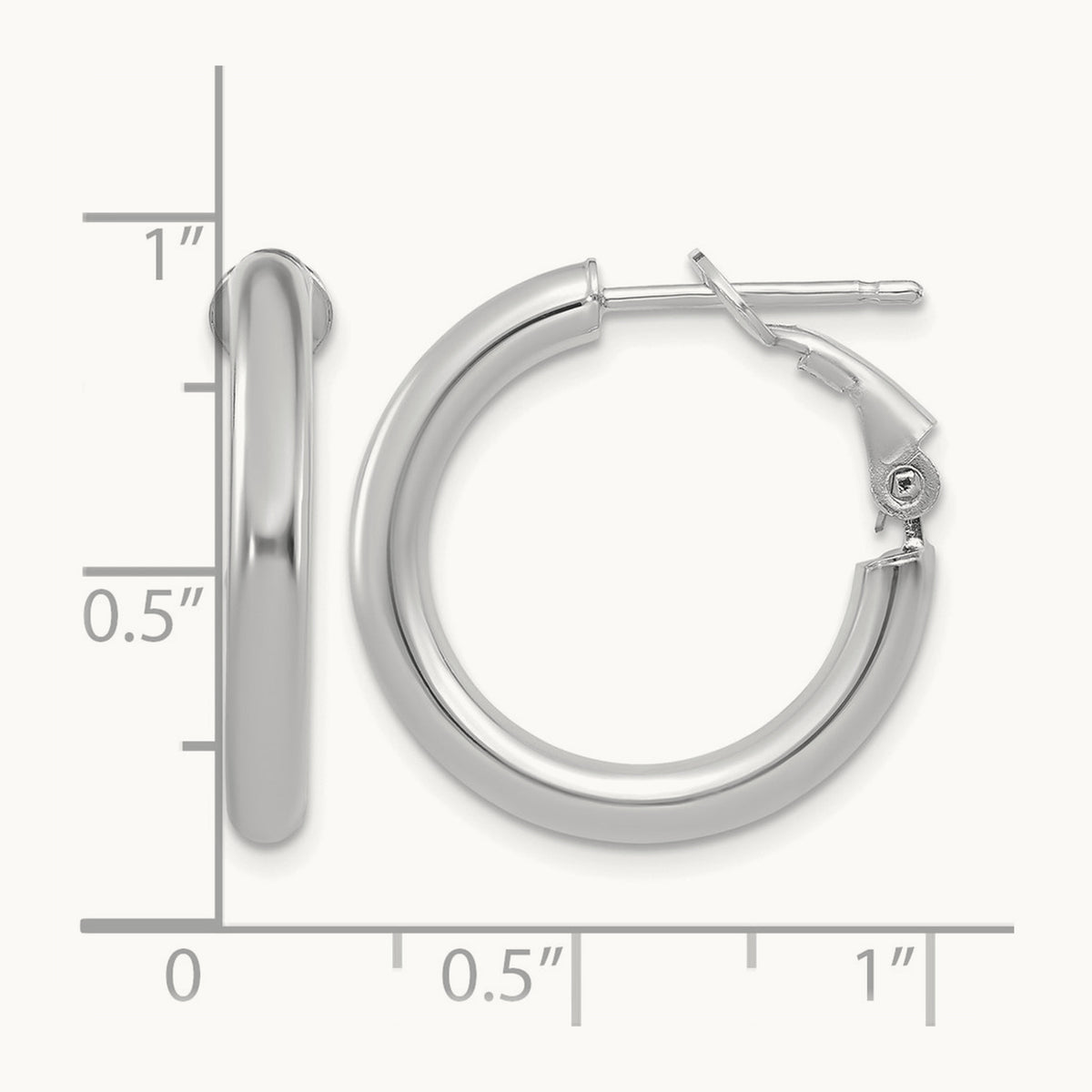 Polished Round Omega Back Hoop Earrings — 14K White Gold, 3x22mm
