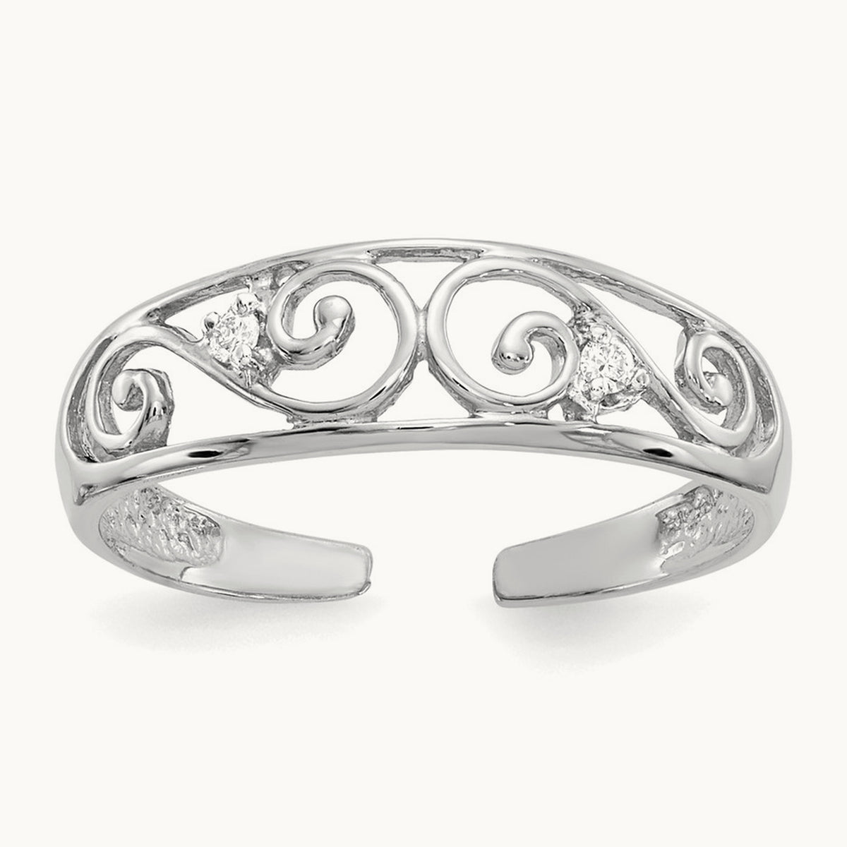 Diamond Scroll Toe Ring — 14K White Gold