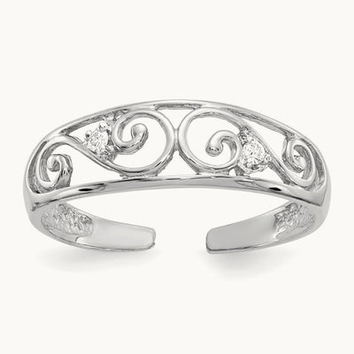 Diamond Scroll Toe Ring — 14K White Gold