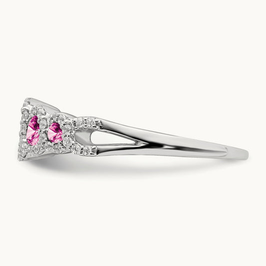 Created Pink Sapphire and Diamond Ring, 14K White Gold