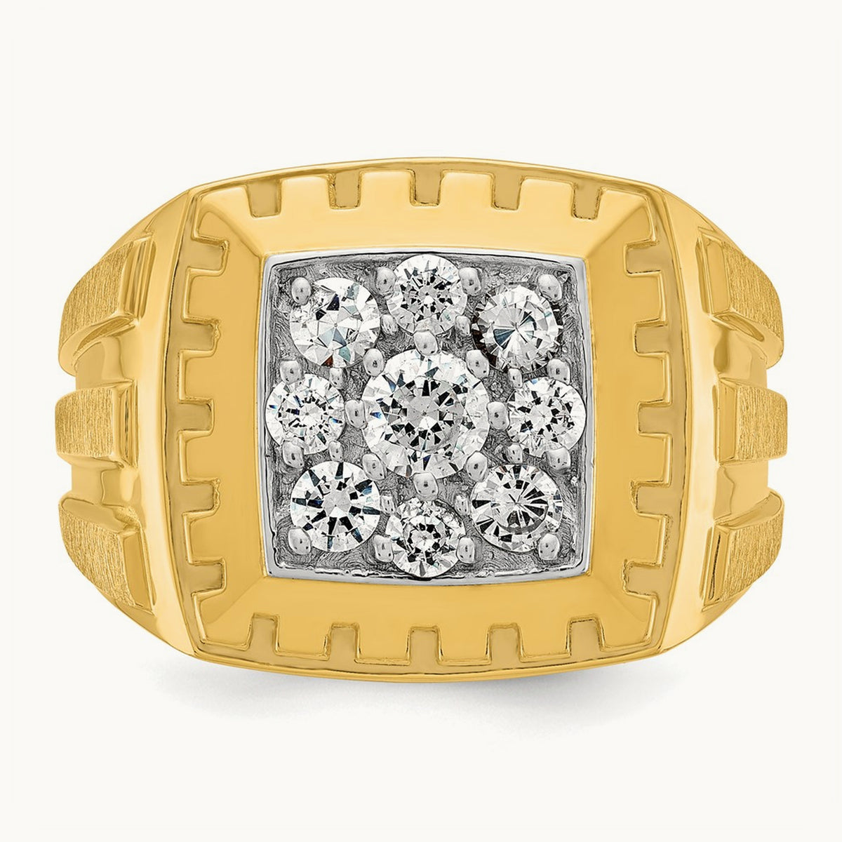 14ktt IBGoodman Men's Polished Satin & Grooved Diamond Cluster Ring