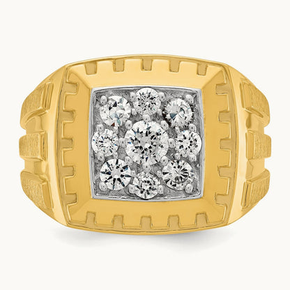 14ktt IBGoodman Men's Polished Satin & Grooved Diamond Cluster Ring
