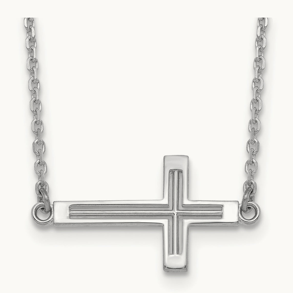 Sideways Cut-out Cross Necklace — 14K White Gold