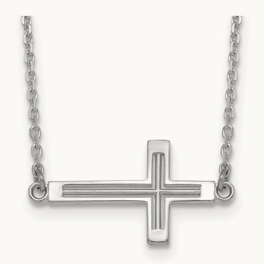 Sideways Cut-out Cross Necklace — 14K White Gold