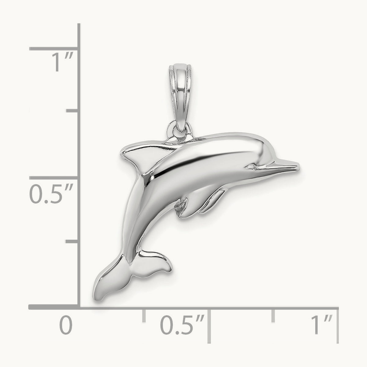 3-D Puffed Dolphin Charm, 14K White Gold